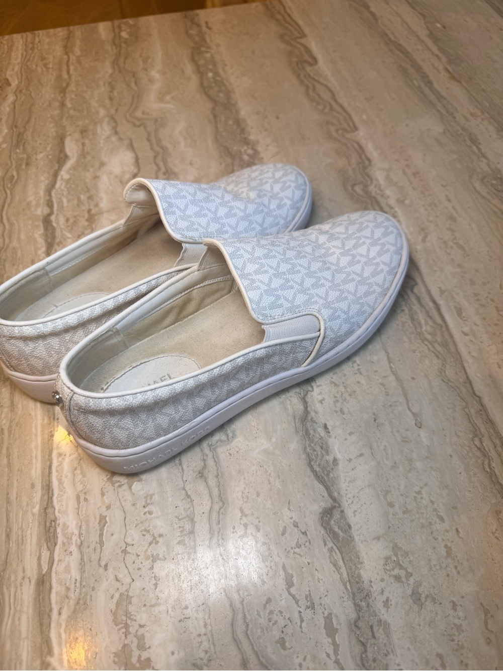 Michael Kors White Logo-Print Slip-On Moccasins